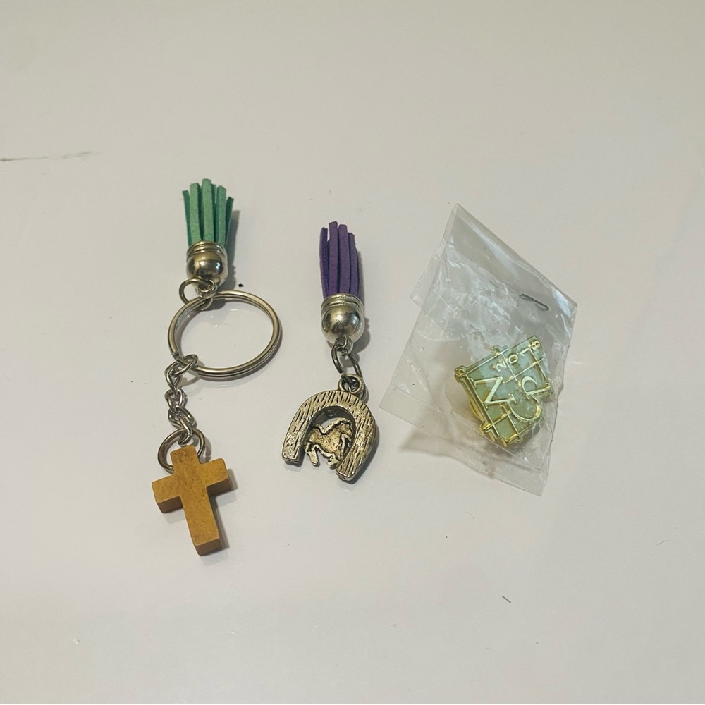No-Brand Green and Purple Tassel Keychain Set and 2018 NCP lapel pin